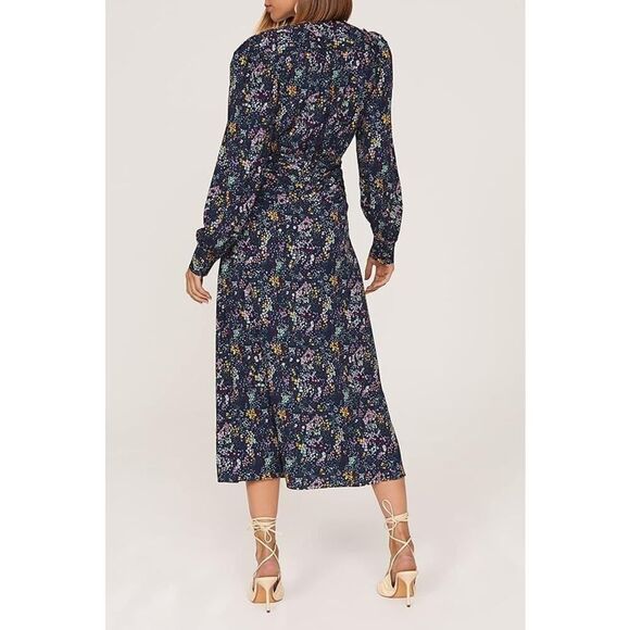 Derek Lam Long Sleeve V-Neck Blue Floral Midi Dress Size 40 US 4 - Picture 4 of 11